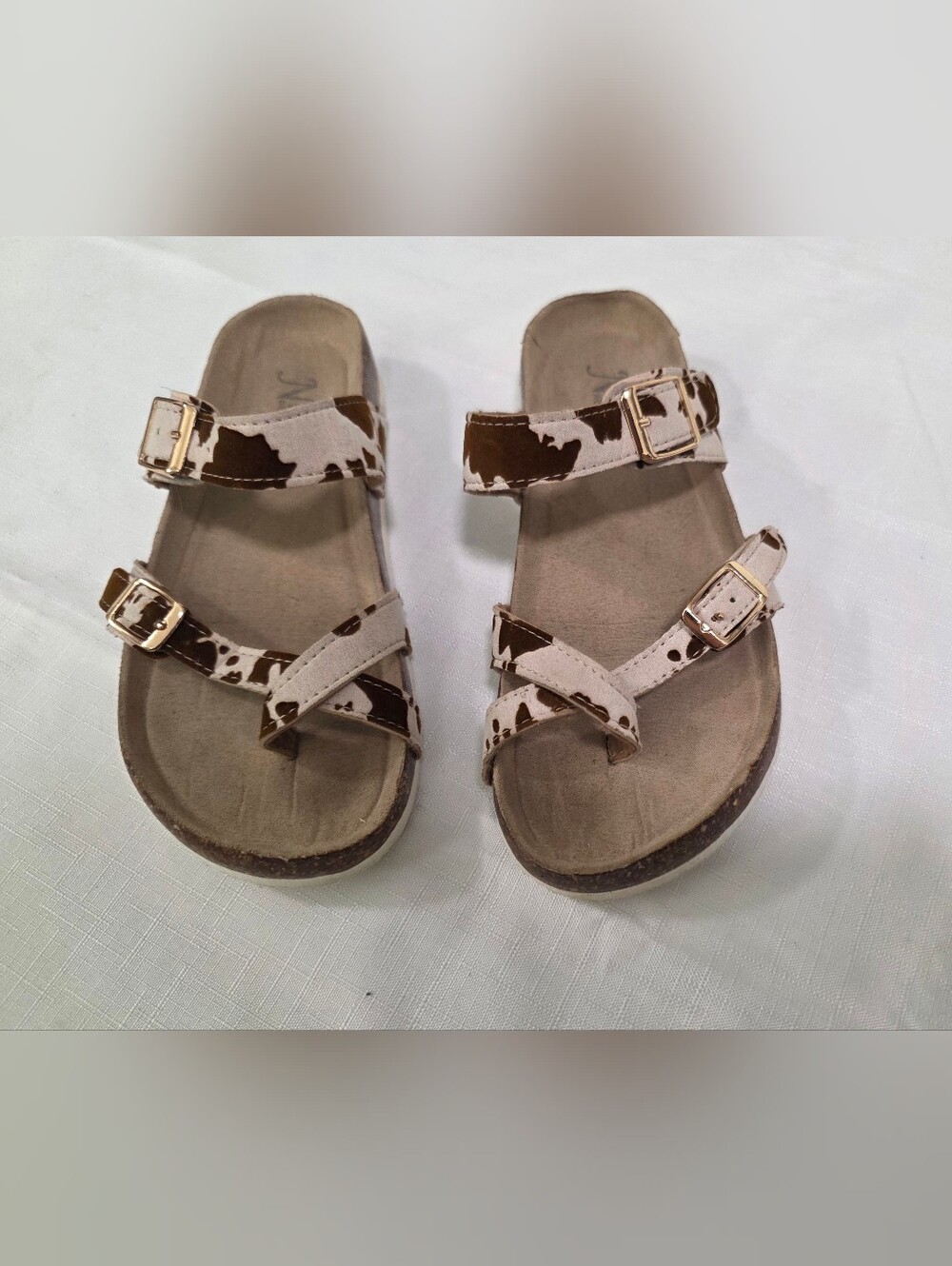 Natural Reflections Cowprint Adjustable Strap Sandals - Brown/White Size 6